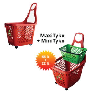 CHARIOT en Plastiques Rouge avec 4 Roues 66L